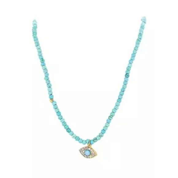Evie & Emma Turquoise Mini Evil Eye Pendant Necklace Gold Plated 14 Inch  NWT - Picture 2 of 2